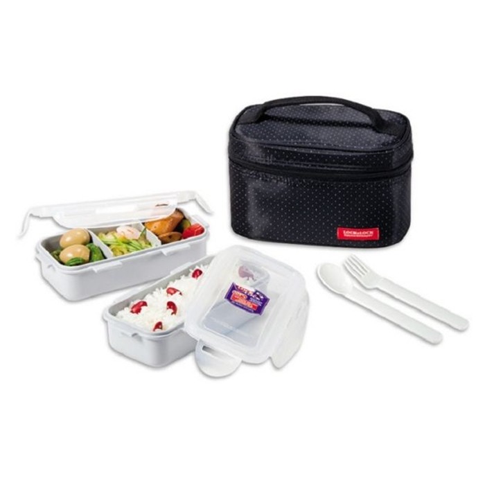 Bolsa Térmica Preta com 2 Potes Plásticos Herméticos, HPL752BL - Lock & Lock