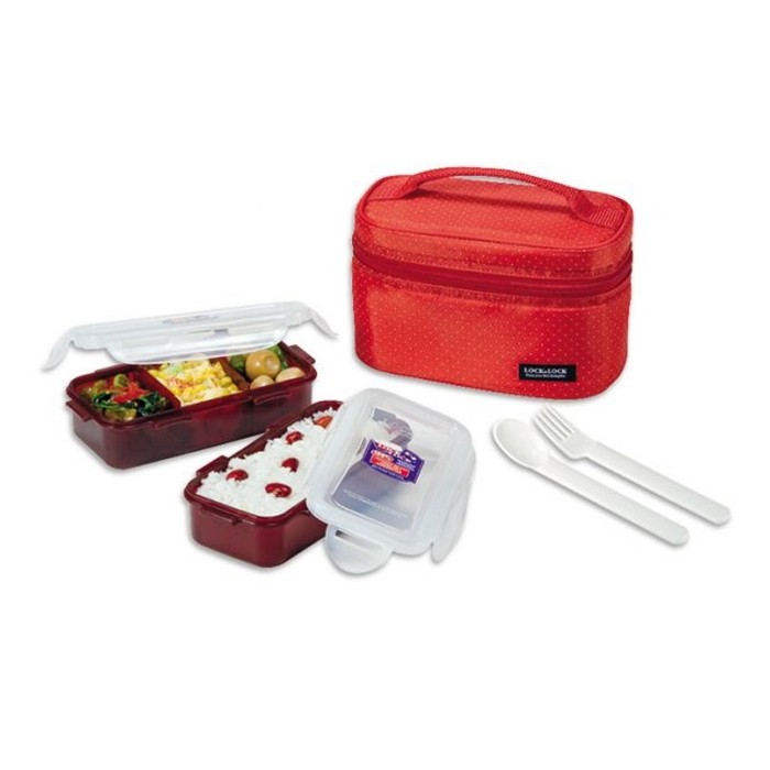 Bolsa Térmica Vermelha com 2 Potes Plásticos Herméticos, HPL752RD - Lock & Lock