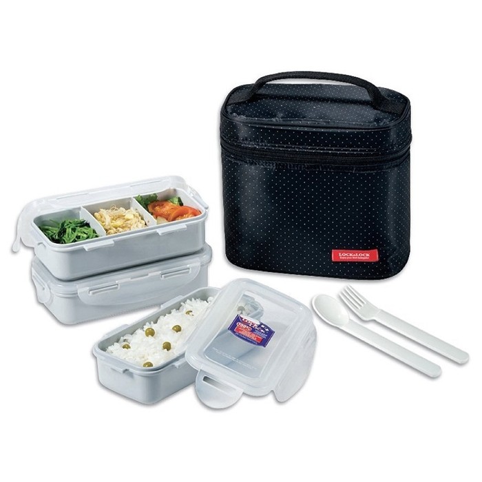 Bolsa Térmica Preta com 3 Potes Plásticos Herméticos, HPL754BL - Lock & Lock