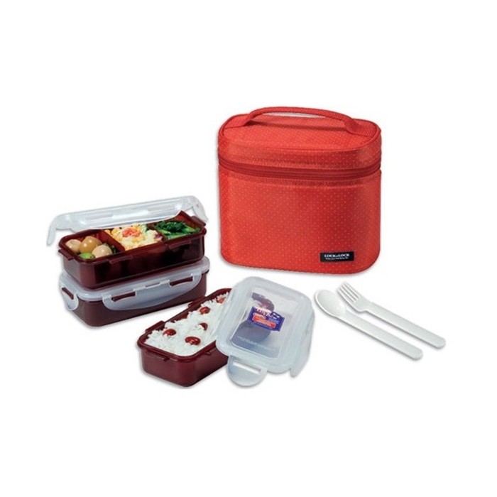 Bolsa Térmica Vermelha com 3 Potes Plásticos Herméticos, HPL754RD - Lock & Lock