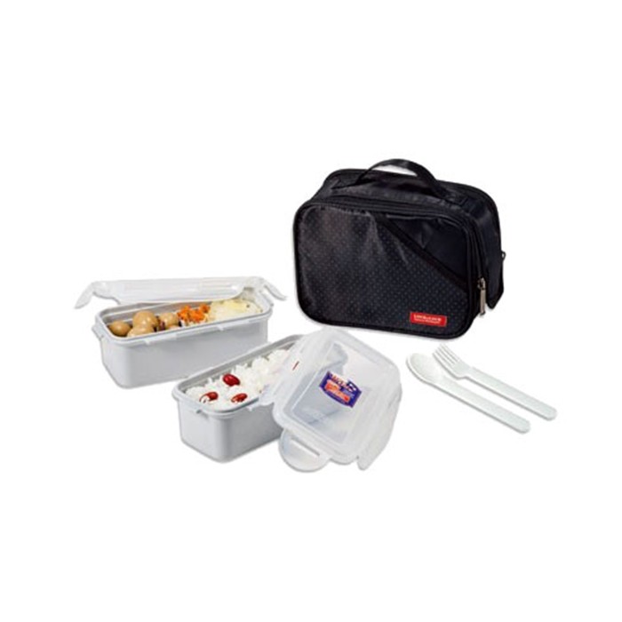 Bolsa Térmica Preta com 2 Potes Plásticos Herméticos, HPL762BL - Lock & Lock