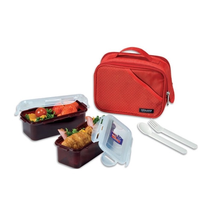 Bolsa Térmica Vermelha com 2 Potes Plásticos Herméticos, HPL762RD - Lock & Lock